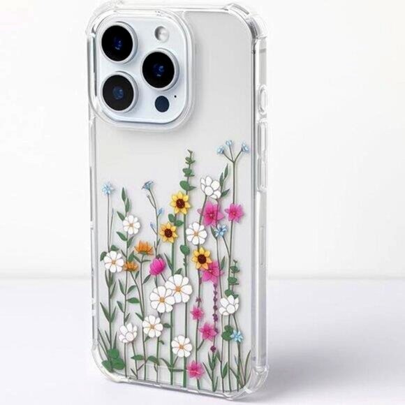 iPhone 16 Pro Cute Pretty Flower Clear Transparent Girl Wireless Charging Case - Picture 1 of 4